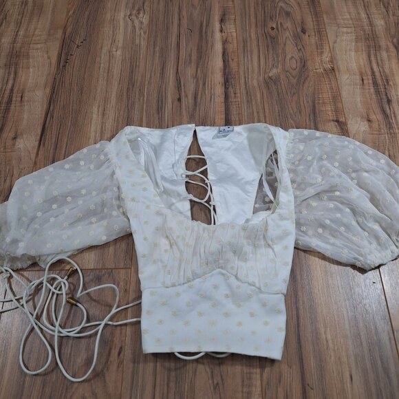 angel bibo swiss dots lace up puff sleeve crop top festival fairy dainty - Picture 1 of 7